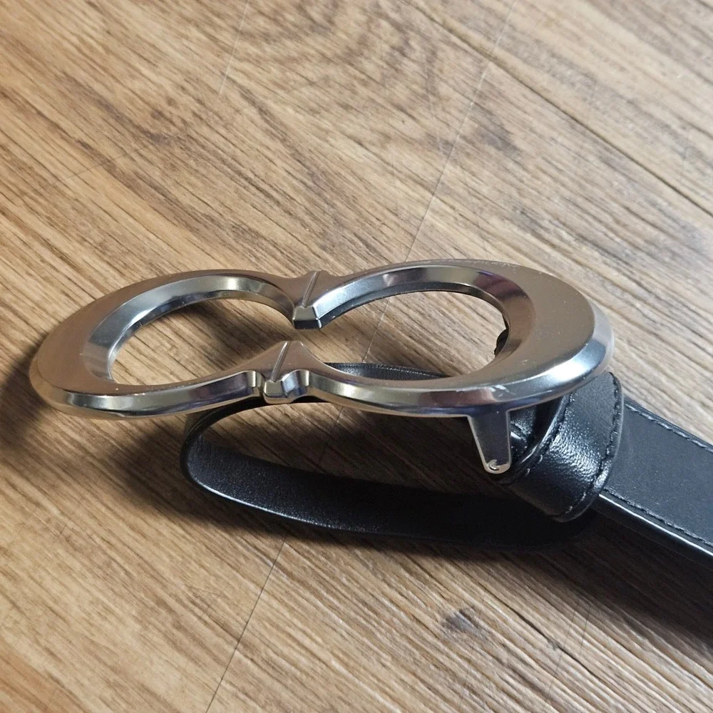 Coach Black Leather Belt Silver Double C Logo Buckle Womens S C1725 Minimalist